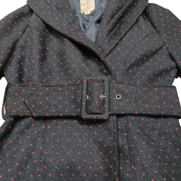 Belted Cropped Polka Dot Pea Coat Navy Red - Picture 5 of 12